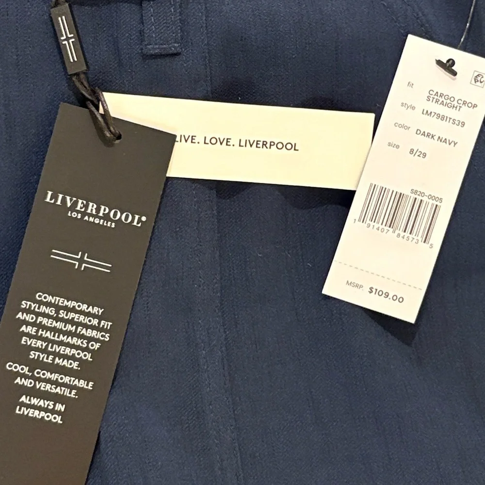 NWT [Liverpool] LA Hi-rise Cargo Crop Straight Pants Dark Navy Blue Women’s 8/29 - Picture 11 of 12